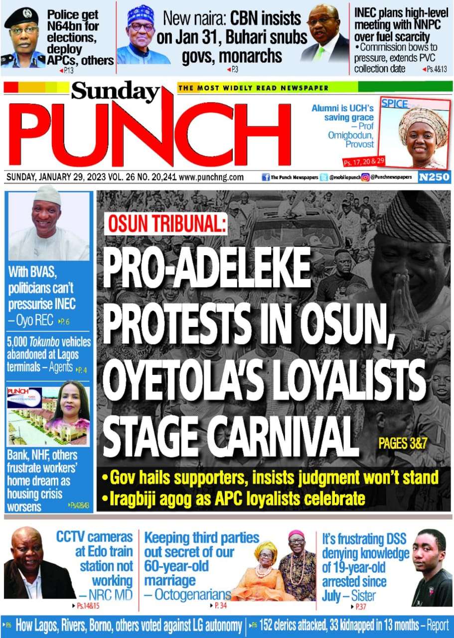 Nigerian Newspapers Daily Front Pages Review | Sunday, January 29, 2023