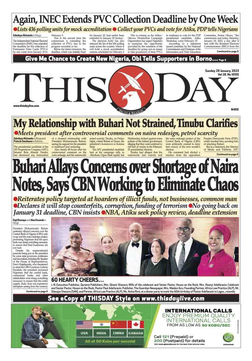 Nigerian Newspapers Daily Front Pages Review | Sunday, January 29, 2023
