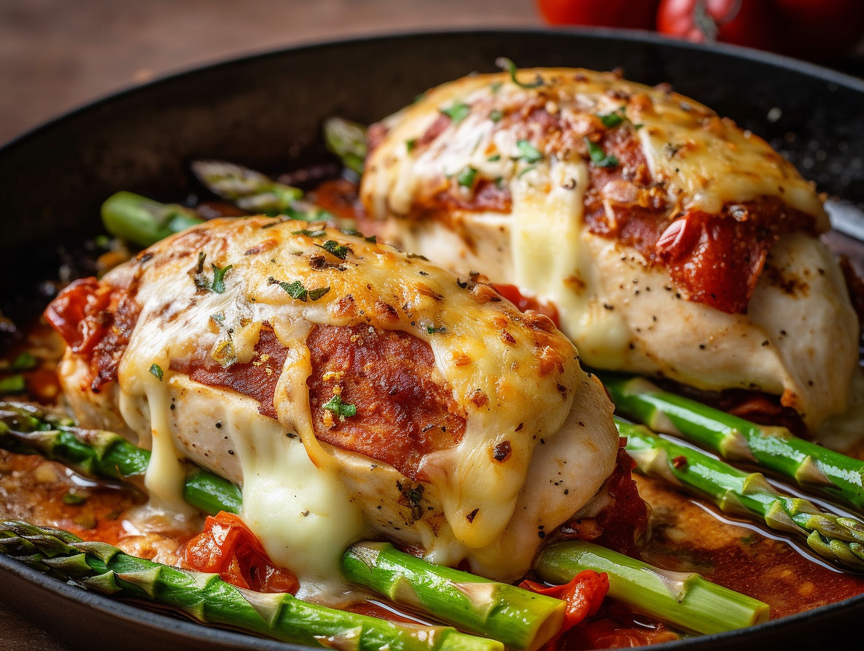 Sizzling Stuffed Chicken with Asparagus