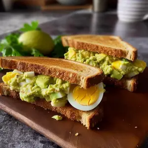 Healthy Avocado Egg Salad Sandwich with greens