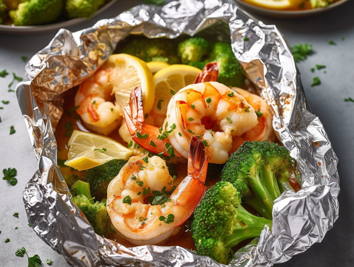 Oven-Baked Shrimp and Broccoli in Foil