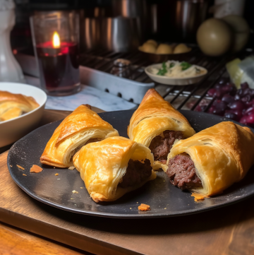 Beef Wellington Turnover with Sweet Chili Wine Sauce on serving plate