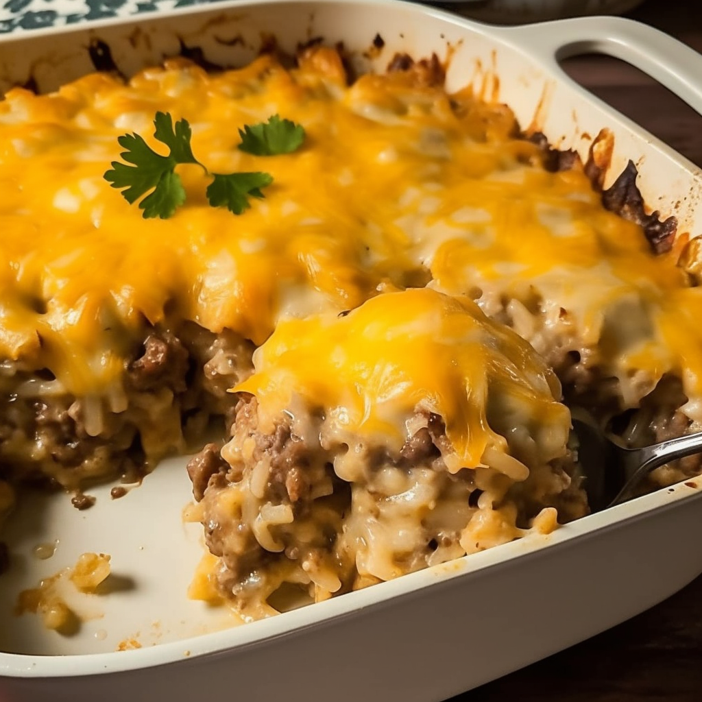 Delectable ground beef and rice casserole