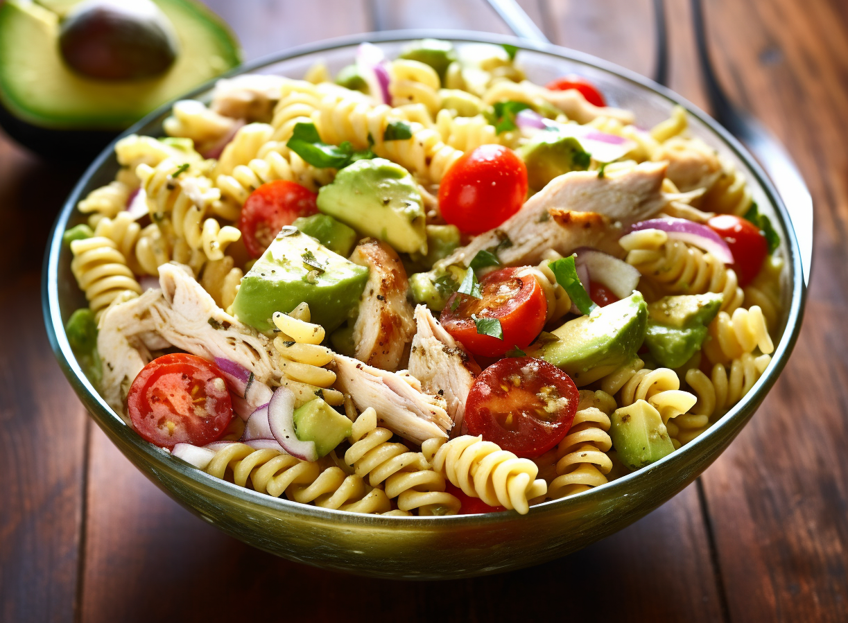 Hearty Chicken Pasta Salad with homemade dressing
