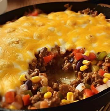 Colorful Ingredients for Tex-Mex Casserole - Ground Beef, Bell Pepper, Onion, and Salsa