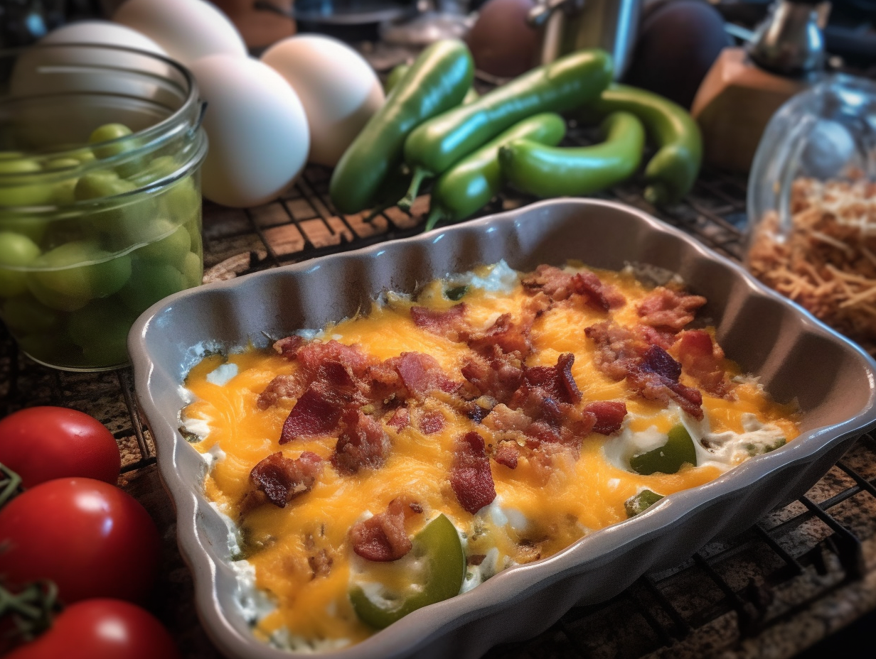 Close-up view of a serving of Keto Jalapeno Popper Casserole