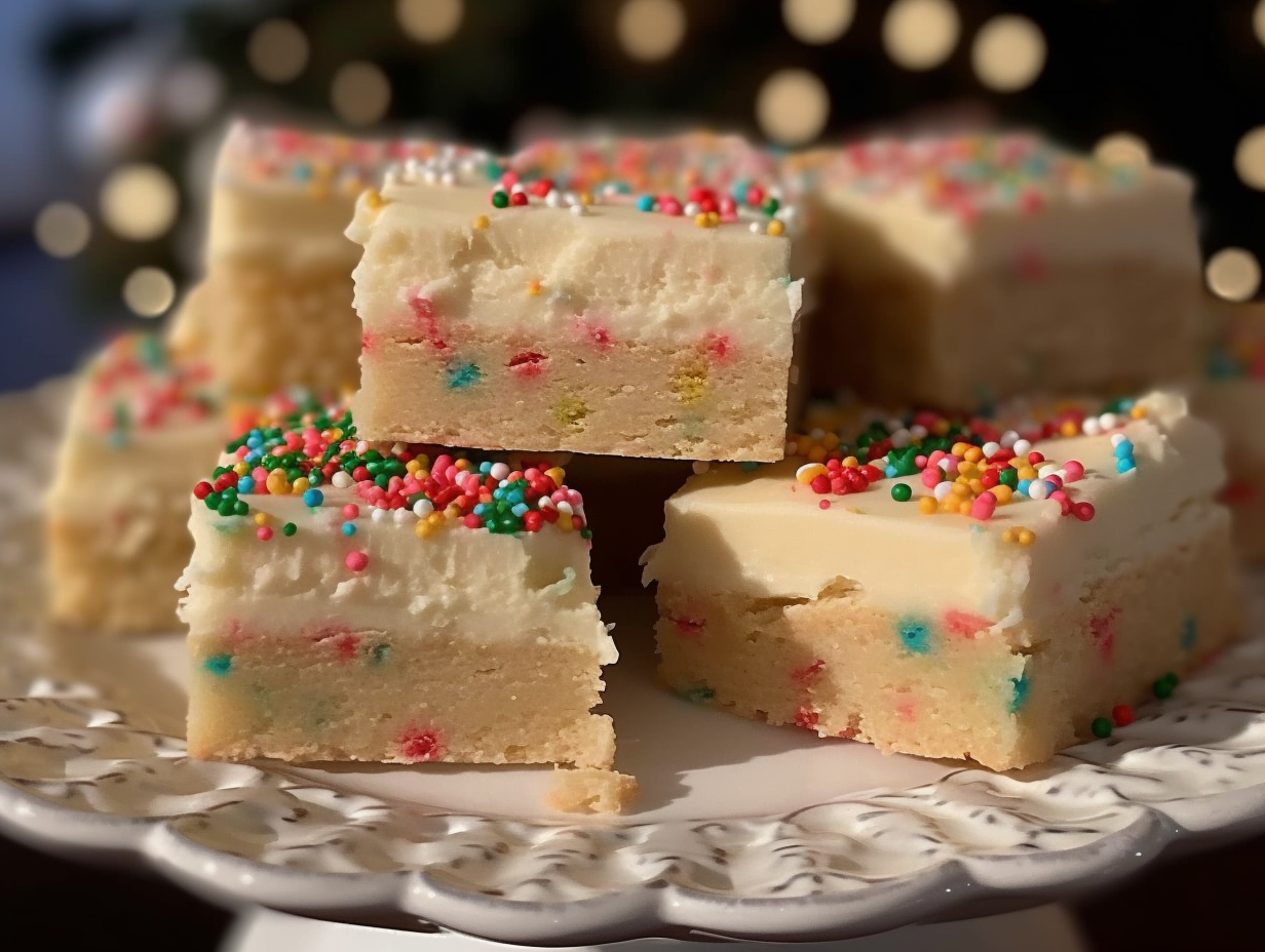 Sugar cookie bars with festive sprinkles