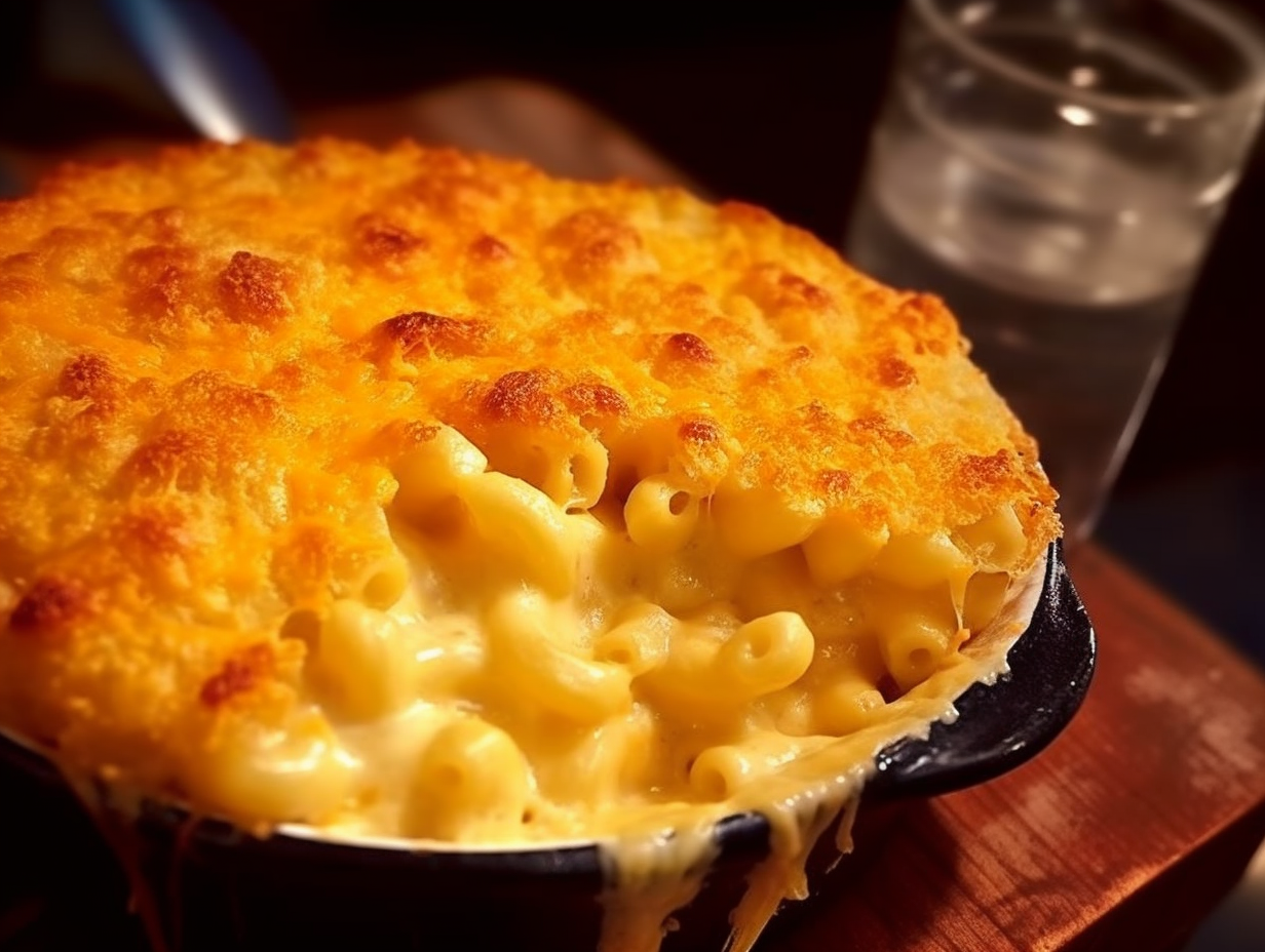Mouthwatering Classic Old Fashioned Macaroni and Cheese in a baking dish