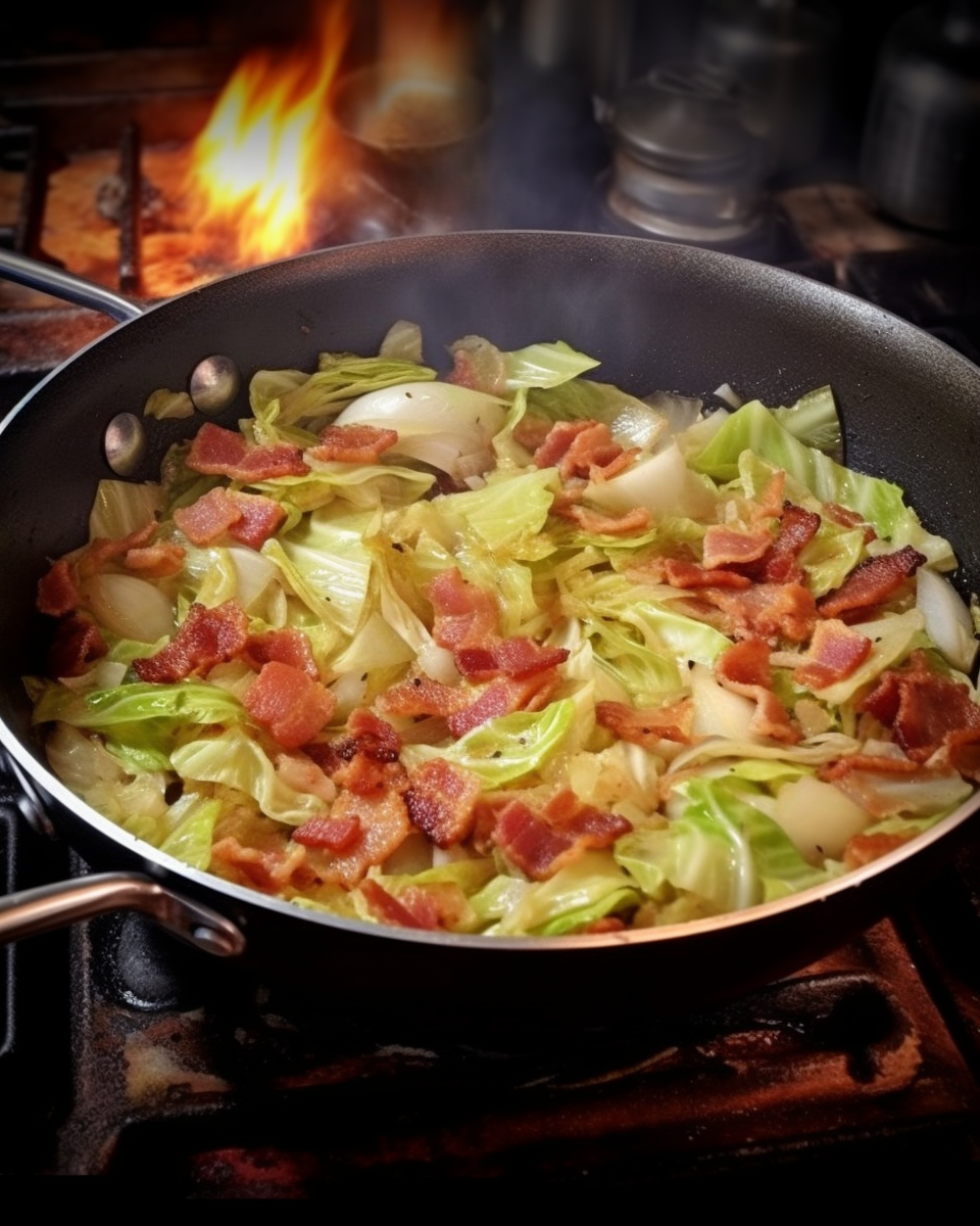 Delicious Fried Cabbage with Crispy Bacon