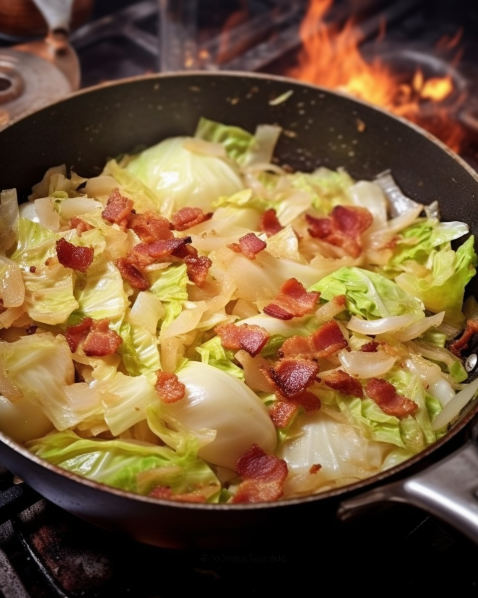 Savory Fried Cabbage with Bacon, Onion, and Garlic