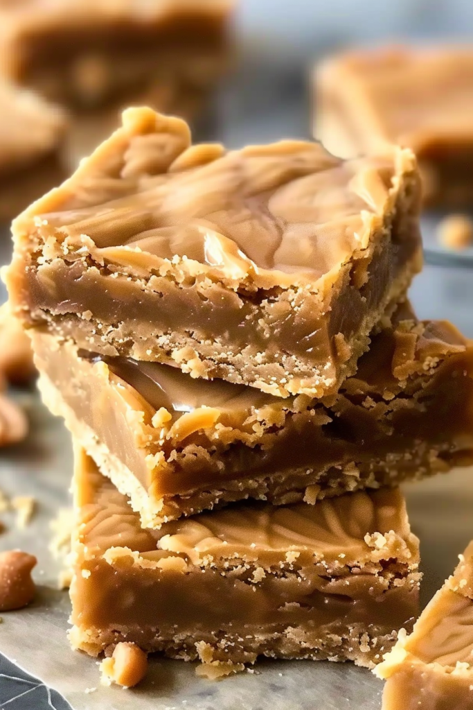 Freshly baked peanut butter bars ready to indulge.