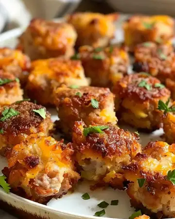 Freshly baked sausage hashbrown bites in a muffin tin