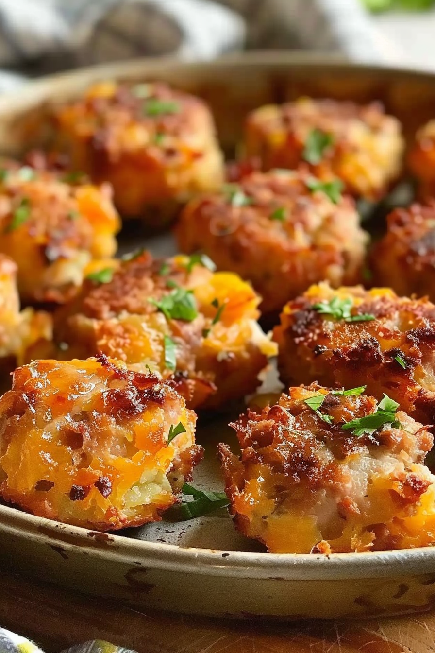 Close-up of savory sausage and hashbrown muffins