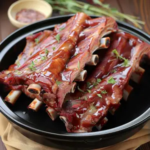 Slow cooker filled with root beer BBQ pork ribs