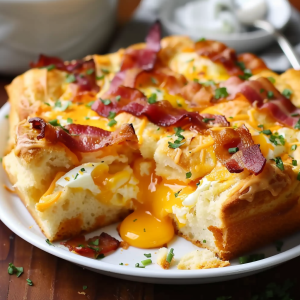Warm Bacon Egg and Cheese Biscuit Bake ready to enjoy.