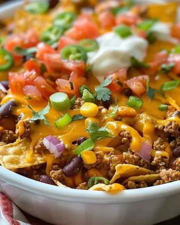 Golden cheesy Frito Taco Pie fresh out of the oven
