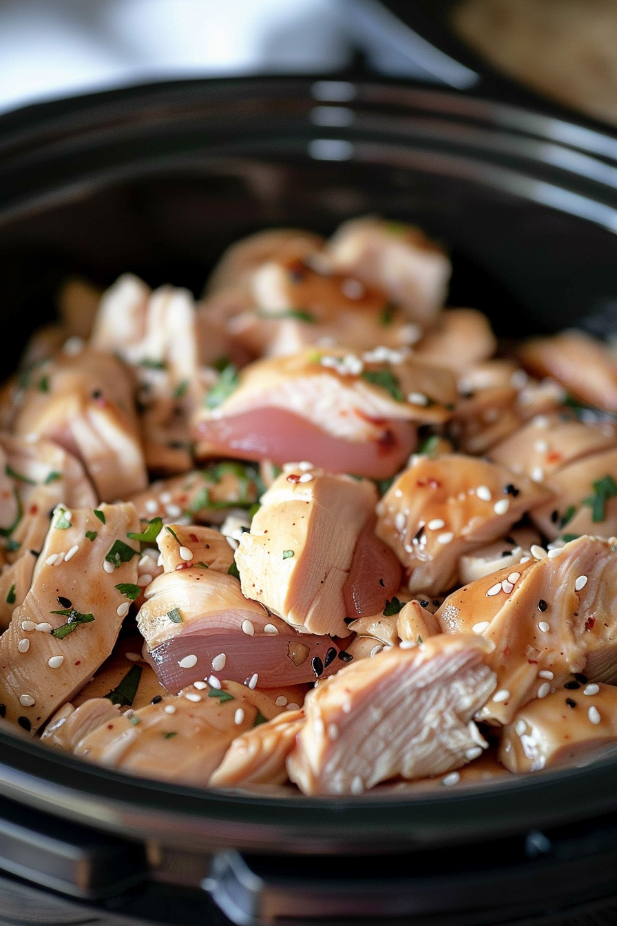 Serving of Slow Cooker Chicken Teriyaki garnished with green onions