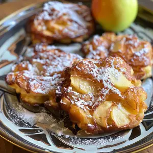 Freshly baked apple fritters on a cooling rack
